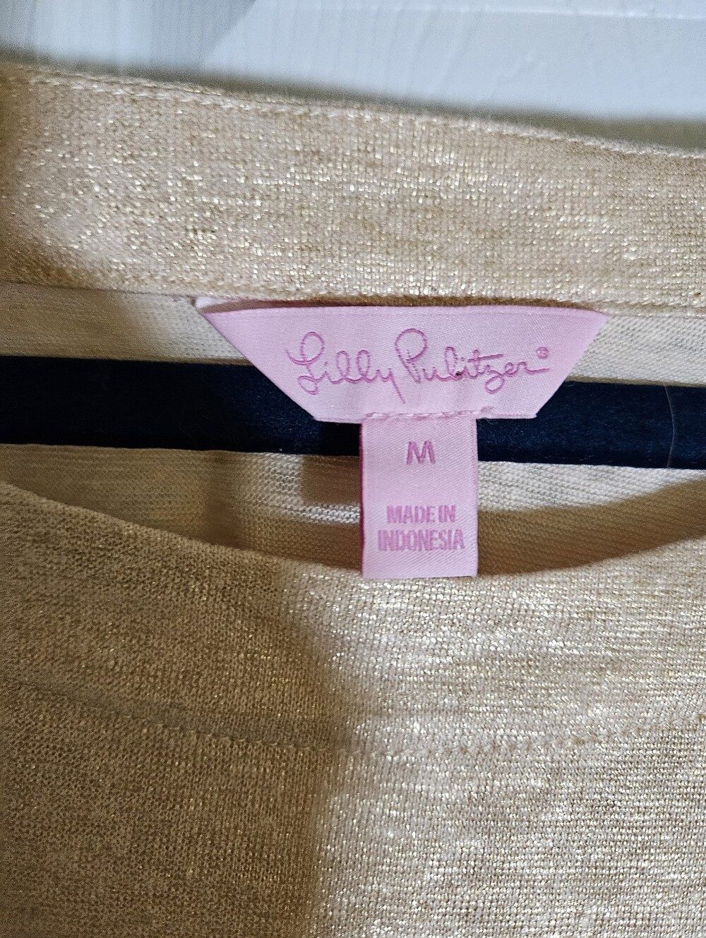Lilly Pulitzer Lula Sand Dune Metallic Gold Linen Top Flounce Sleeve - Picture 6 of 13